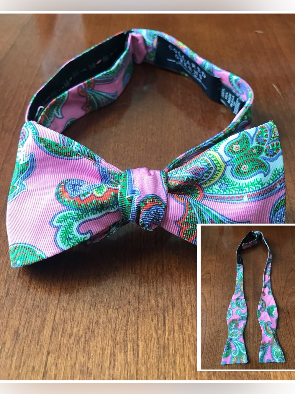 COLLARED GREENS 100% Silk Pink Paisley Bow Tie